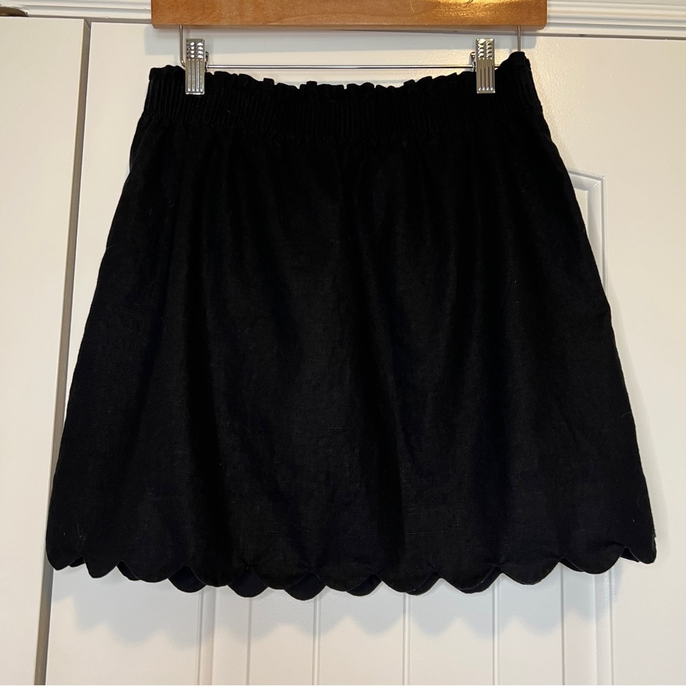 J. Crew Factory Black Scalloped Hem Elastic Waist Linen Blend Aline Skirt sz 6 - Picture 3 of 8